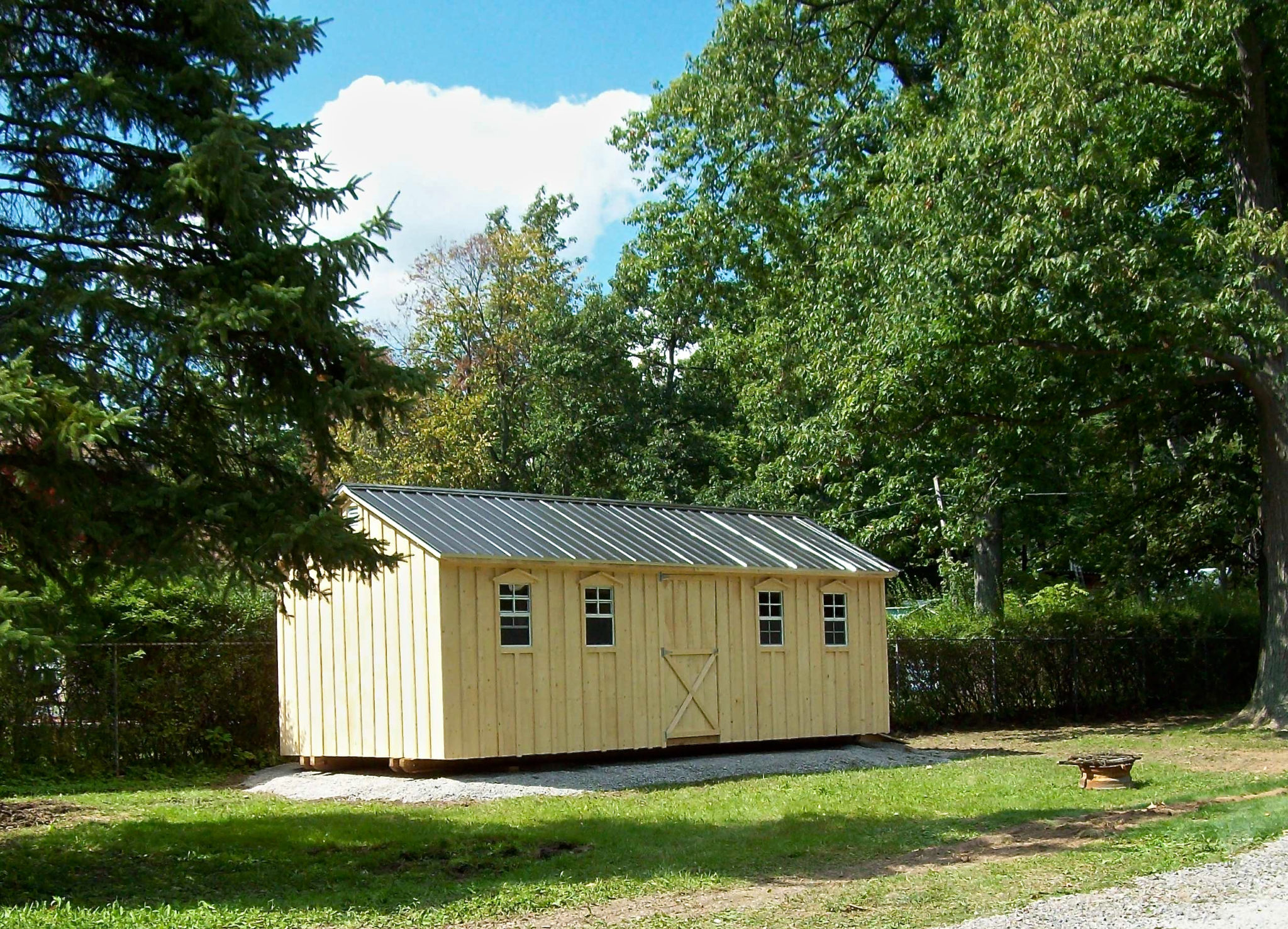 Amish Shed With Green Roof and a double door